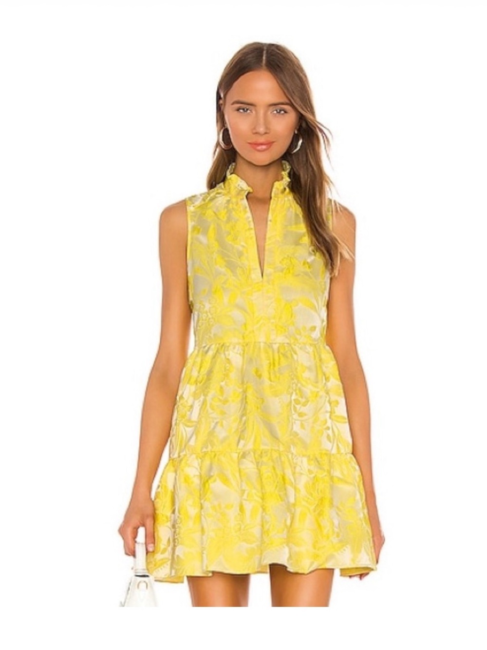 Amanda Uprichard Yellow Floral Ruffle Tiered Mini Dress